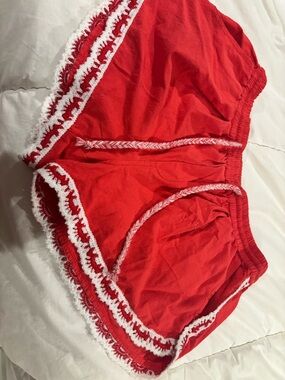 Red Boho Tassel Trim Shorts